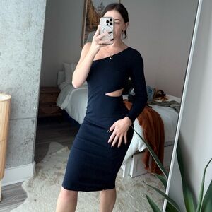 Lulus SOLD OUT navy one arm midi dress